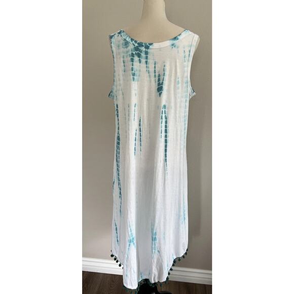 Soft Surroundings Tank Dress Women 1X Tie Dye Pom Pom Hem Pockets Casual Hippie - Picture 4 of 12